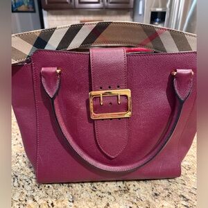 Burberry Plum Leather Tote with Gold Buckle